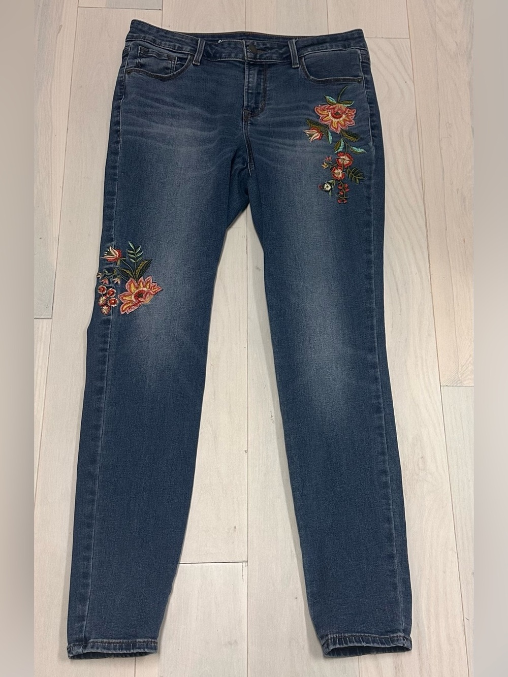 Old Navy Dark Blue Skinny Jeans with Colorful Floral Embroidery